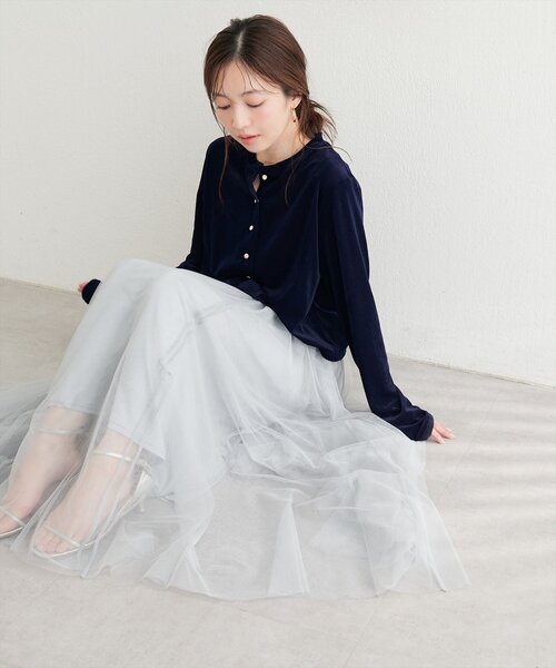 natural couture(ナチュラルクチュール)の「クルーネックベロアカーデ(カーディガン/ボレロ・レディース・ピンク/ブラック/チャコールグレー/ブラウン/ネイビー/アイボリー/グレイッシュベージュ/ドット・FREE)」の12枚目の写真