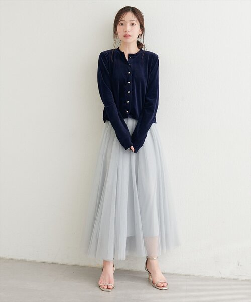 natural couture(ナチュラルクチュール)の「クルーネックベロアカーデ(カーディガン/ボレロ・レディース・ピンク/ブラック/チャコールグレー/ブラウン/ネイビー/アイボリー/グレイッシュベージュ/ドット・FREE)」の13枚目の写真