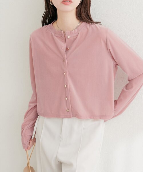 natural couture（ナチュラルクチュール）の「クルーネックベロアカーデ（カーディガン/ボレロ・レディース・ピンク/ブラック/チャコールグレー/ブラウン/ネイビー/アイボリー/グレイッシュベージュ・FREE）」の17枚目の写真