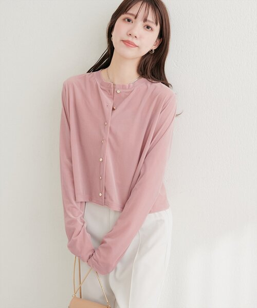 natural couture（ナチュラルクチュール）の「クルーネックベロアカーデ（カーディガン/ボレロ・レディース・ピンク/ブラック/チャコールグレー/ブラウン/ネイビー/アイボリー/グレイッシュベージュ・FREE）」の15枚目の写真