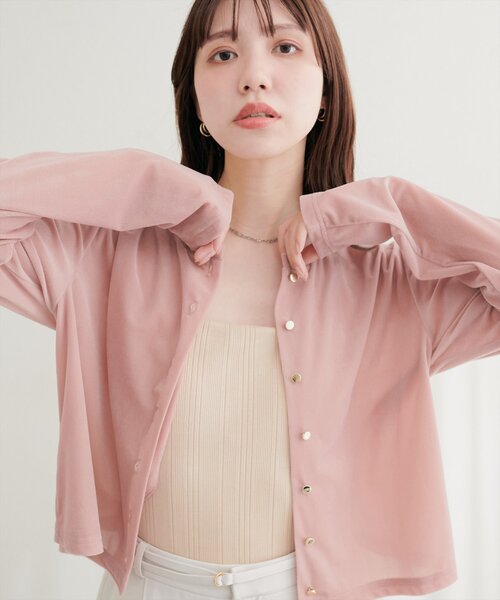natural couture（ナチュラルクチュール）の「クルーネックベロアカーデ（カーディガン/ボレロ・レディース・ピンク/ブラック/チャコールグレー/ブラウン/ネイビー/アイボリー/グレイッシュベージュ・FREE）」の14枚目の写真