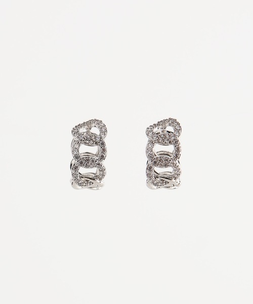 MIMILINE(ミミライン)の「チェーン×ビジューフープミニピアス(ピアス(両耳用)・レディース・シルバー/ピンクゴールド・FREE)」の6枚目の写真
