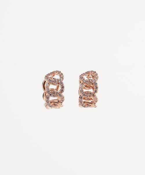MIMILINE(ミミライン)の「チェーン×ビジューフープミニピアス(ピアス(両耳用)・レディース・シルバー/ピンクゴールド・FREE)」の3枚目の写真