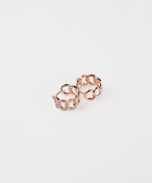 MIMILINE(ミミライン)の「チェーン×ビジューフープミニピアス(ピアス(両耳用)・レディース・シルバー/ピンクゴールド・FREE)」の9枚目の写真