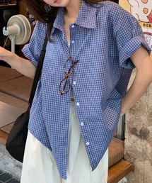 ルーズシルエット チェック柄 半袖シャツ