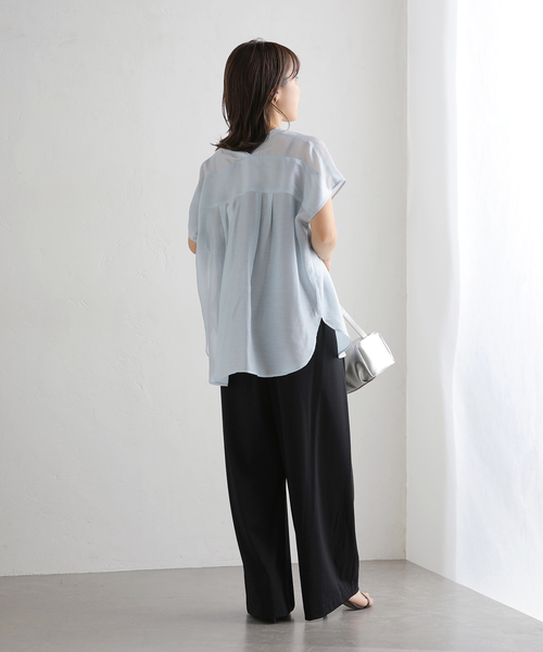 La TOTALITE(ラトータリテ)の「【洗える】Vネックシアーハーフスリーブシャツ(シャツ/ブラウス・レディース・ブラウン/ブルー/イエロー・FREE)」の12枚目の写真