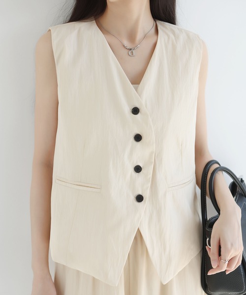 MAISON DE THERESE(メゾン ド テレーズ)の「春夏新作 レディース 薄手ジレ + ワイドパンツ上下セット ツーピースセット(その他パンツ・レディース・Black/Beige・M)」の9枚目の写真