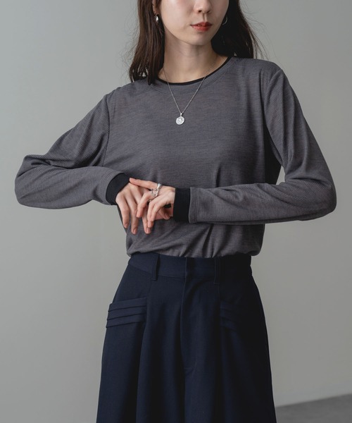 ANNA LUNA（アンナルナ）の「【ANNA LUNA】部分配色 がアクセントの 長袖 プルオーバー（Tシャツ/カットソー・レディース・グレー/ブラウン・MEDIUM）」の15枚目の写真