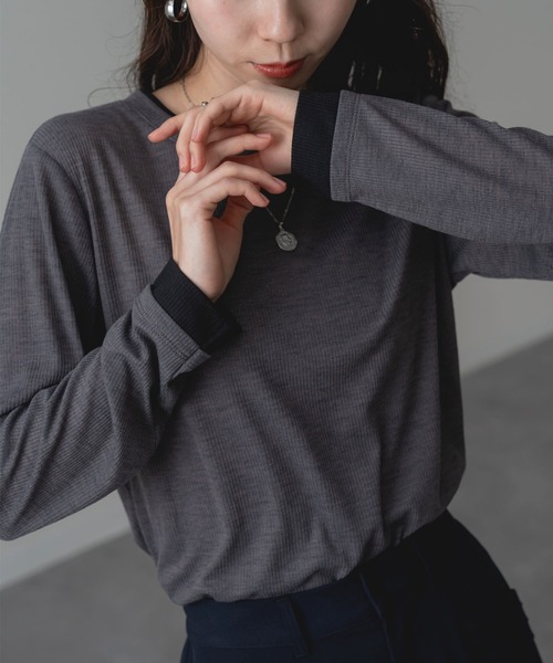 ANNA LUNA（アンナルナ）の「【ANNA LUNA】部分配色 がアクセントの 長袖 プルオーバー（Tシャツ/カットソー・レディース・グレー/ブラウン・MEDIUM）」の10枚目の写真