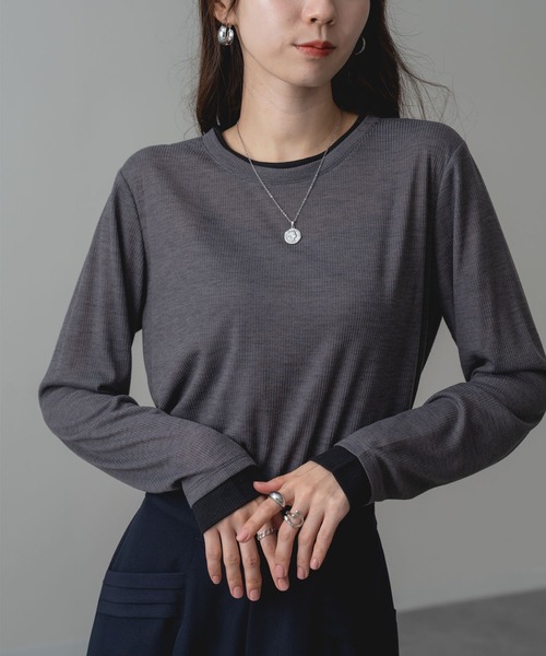 ANNA LUNA（アンナルナ）の「【ANNA LUNA】部分配色 がアクセントの 長袖 プルオーバー（Tシャツ/カットソー・レディース・グレー/ブラウン・MEDIUM）」の16枚目の写真