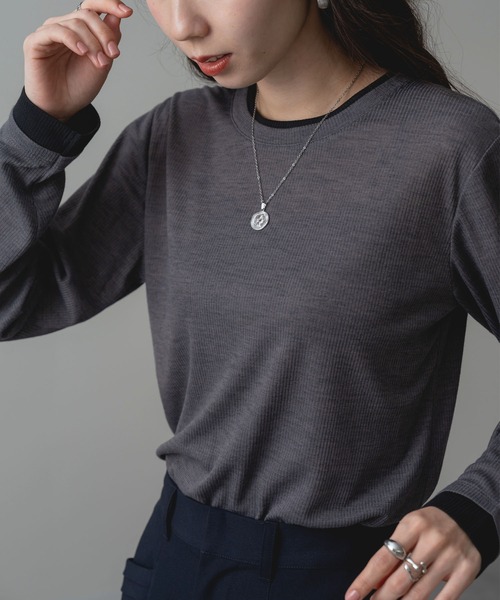 ANNA LUNA（アンナルナ）の「【ANNA LUNA】部分配色 がアクセントの 長袖 プルオーバー（Tシャツ/カットソー・レディース・グレー/ブラウン・MEDIUM）」の17枚目の写真