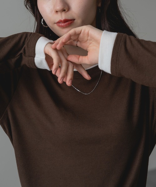 ANNA LUNA（アンナルナ）の「【ANNA LUNA】部分配色 がアクセントの 長袖 プルオーバー（Tシャツ/カットソー・レディース・グレー/ブラウン・MEDIUM）」の9枚目の写真