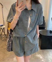オーバーデニム半袖セットアップ