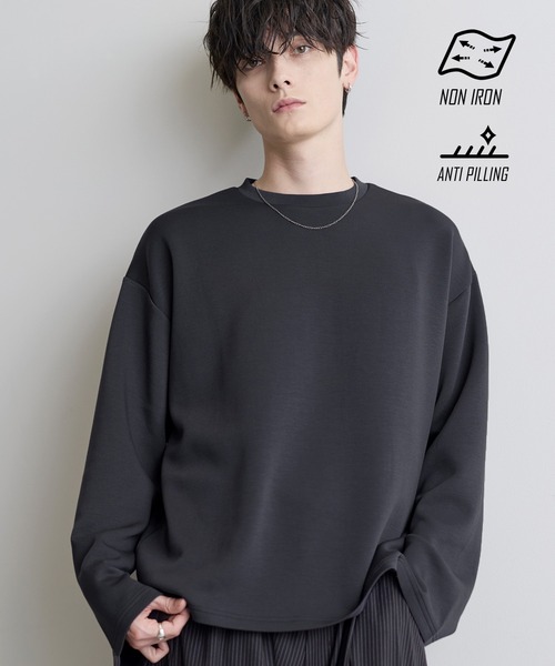 ASTRONOMY(アストロノミー)の「【防シワ/抗ピリング】 ポンチクルーネック長袖Tシャツ(Tシャツ/カットソー・メンズ・グレー/ブラック/チャコール/ホワイト/ネイビー・S/M/L/XL)」の4枚目の写真