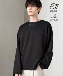 【防シワ/抗ピリング】 ポンチクルーネック長袖Tシャツ