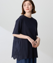 バックレースドッキングチュニックTシャツ【接触冷感・UVカット・オーガニックコットンブレンド】