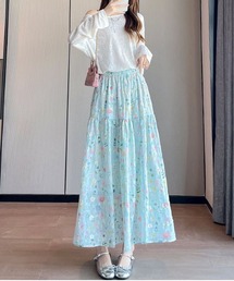 ボタニカル柄ウエストゴムティアードスカート