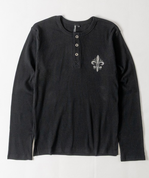 JOHN'S CLOSET（ジョンズクローゼット）の「【31】クロスモチーフラインストーン ジャストフィットテレコヘンリーネックTシャツ（Tシャツ/カットソー・メンズ・ブラック系1/ブラック系2/ホワイト系1/ホワイト系2・MEDIUM/LARGE）」の4枚目の写真
