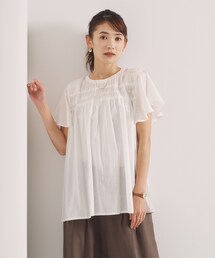 コットンタックフレア袖ブラウス