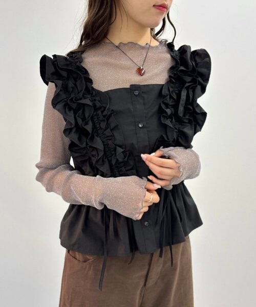 w closet(ダブルクローゼット)の「シアーメローロンTシャツ(Tシャツ/カットソー・レディース・イエロー/チャコールグレー/アイボリー/ブルー/レッド・FREE)」の3枚目の写真