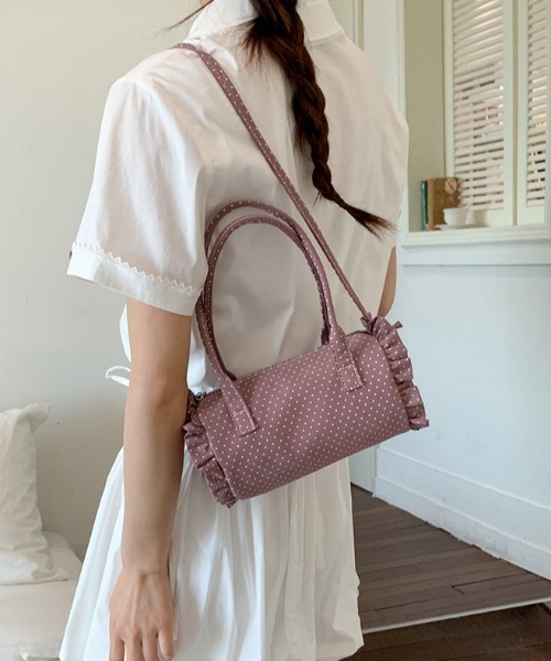 mebole(メボレ)の「2way dot round bag(ショルダーバッグ・レディース・アイボリー/ピンク/ブルー/ネイビー・FREE)」の1枚目の写真