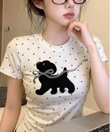 韓国風 犬ドット柄 半袖Tシャツ