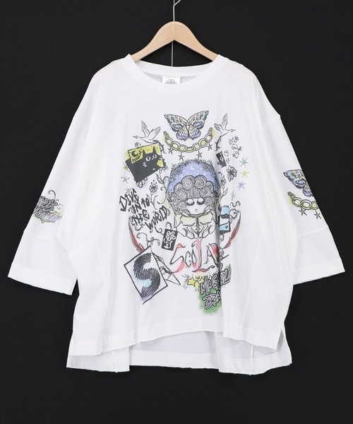 ScoLar(スカラー)の「ScoLar(スカラー) スケッチ柄 ドルマンプルオーバー(Tシャツ/カットソー・レディース・チャコールグレー/グレー/オフホワイト・MEDIUM)」の1枚目の写真