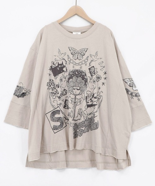 ScoLar(スカラー)の「ScoLar(スカラー) スケッチ柄 ドルマンプルオーバー(Tシャツ/カットソー・レディース・チャコールグレー/グレー/オフホワイト・MEDIUM)」の9枚目の写真