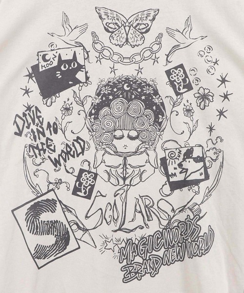 ScoLar(スカラー)の「ScoLar(スカラー) スケッチ柄 ドルマンプルオーバー(Tシャツ/カットソー・レディース・チャコールグレー/グレー/オフホワイト・MEDIUM)」の11枚目の写真