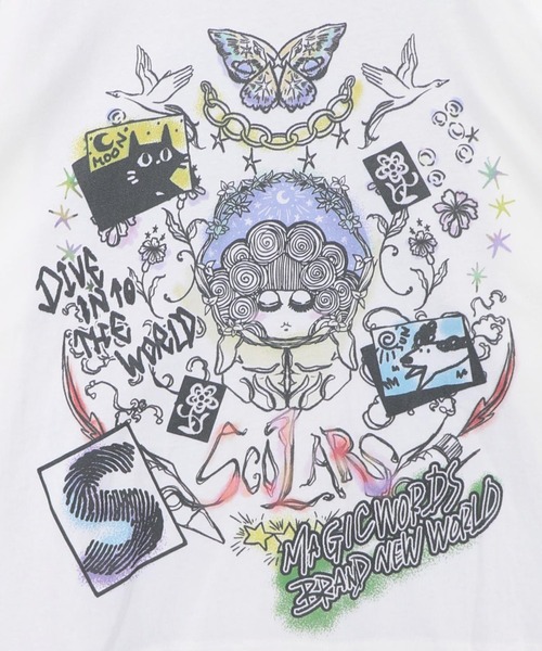 ScoLar(スカラー)の「ScoLar(スカラー) スケッチ柄 ドルマンプルオーバー(Tシャツ/カットソー・レディース・チャコールグレー/グレー/オフホワイト・MEDIUM)」の14枚目の写真