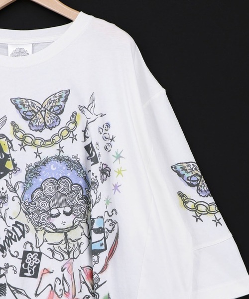 ScoLar(スカラー)の「ScoLar(スカラー) スケッチ柄 ドルマンプルオーバー(Tシャツ/カットソー・レディース・チャコールグレー/グレー/オフホワイト・MEDIUM)」の16枚目の写真