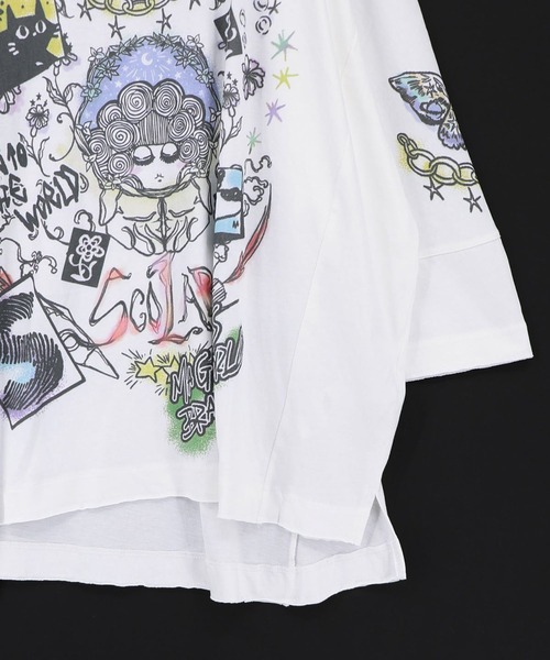 ScoLar(スカラー)の「ScoLar(スカラー) スケッチ柄 ドルマンプルオーバー(Tシャツ/カットソー・レディース・チャコールグレー/グレー/オフホワイト・MEDIUM)」の17枚目の写真