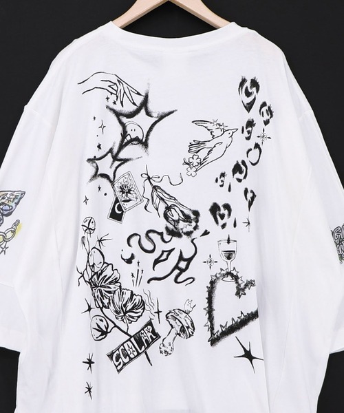 ScoLar(スカラー)の「ScoLar(スカラー) スケッチ柄 ドルマンプルオーバー(Tシャツ/カットソー・レディース・チャコールグレー/グレー/オフホワイト・MEDIUM)」の21枚目の写真