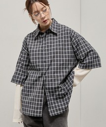 【Alfred Alex】Fake Layered Plaid Shirt / オーバーサイズ ワッフルレイヤード チェックシャツ