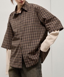 【Alfred Alex】Fake Layered Plaid Shirt / オーバーサイズ ワッフルレイヤード チェックシャツ