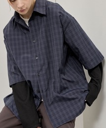 【Alfred Alex】Fake Layered Plaid Shirt / オーバーサイズ ワッフルレイヤード チェックシャツ