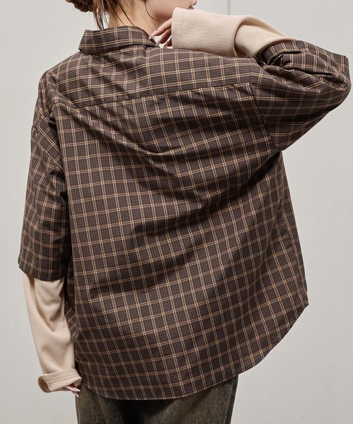 Alfred Alex（アルフレッドアレックス）の「【Alfred Alex】Fake Layered Plaid Shirt / オーバーサイズ ワッフルレイヤード チェックシャツ（シャツ/ブラウス・メンズ・ブラック/ブラック系/ダークブラウン/ダークネイビー・M/L）」の21枚目の写真