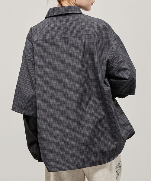 Alfred Alex（アルフレッドアレックス）の「【Alfred Alex】Fake Layered Plaid Shirt / オーバーサイズ ワッフルレイヤード チェックシャツ（シャツ/ブラウス・メンズ・ブラック/ブラック系/ダークブラウン/ダークネイビー・M/L）」の9枚目の写真