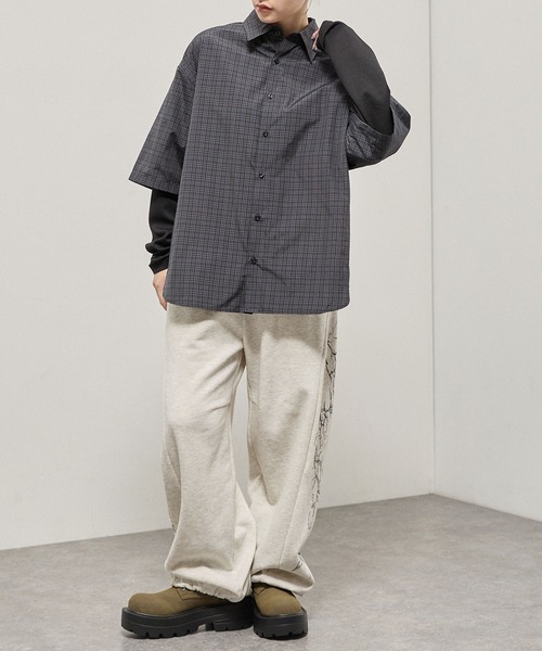 Alfred Alex（アルフレッドアレックス）の「【Alfred Alex】Fake Layered Plaid Shirt / オーバーサイズ ワッフルレイヤード チェックシャツ（シャツ/ブラウス・メンズ・ブラック/ブラック系/ダークブラウン/ダークネイビー・M/L）」の11枚目の写真