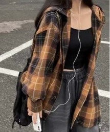 チェック柄ロングシャツ