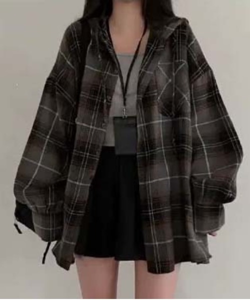 VENCEEXCHANGE(ヴァンスエクスチェンジ)の「チェック柄ロングシャツ(シャツ/ブラウス・レディース・ブラック/イエロー・M/L)」の2枚目の写真