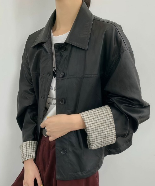 NANEA(ナネア)の「合成皮革ジャケット(その他アウター・レディース・ブラック/ブラウン・SMALL/MEDIUM/LARGE)」の1枚目の写真