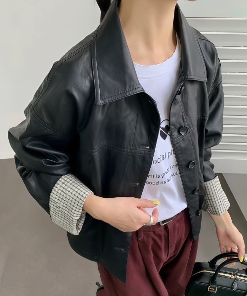 NANEA(ナネア)の「合成皮革ジャケット(その他アウター・レディース・ブラック/ブラウン・SMALL/MEDIUM/LARGE)」の4枚目の写真