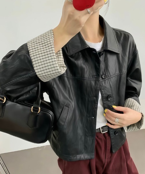 NANEA(ナネア)の「合成皮革ジャケット(その他アウター・レディース・ブラック/ブラウン・SMALL/MEDIUM/LARGE)」の7枚目の写真
