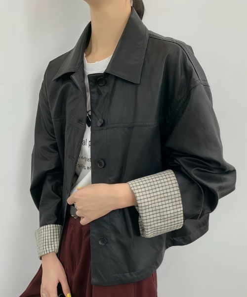 NANEA(ナネア)の「合成皮革ジャケット(その他アウター・レディース・ブラック/ブラウン・SMALL/MEDIUM/LARGE)」の3枚目の写真
