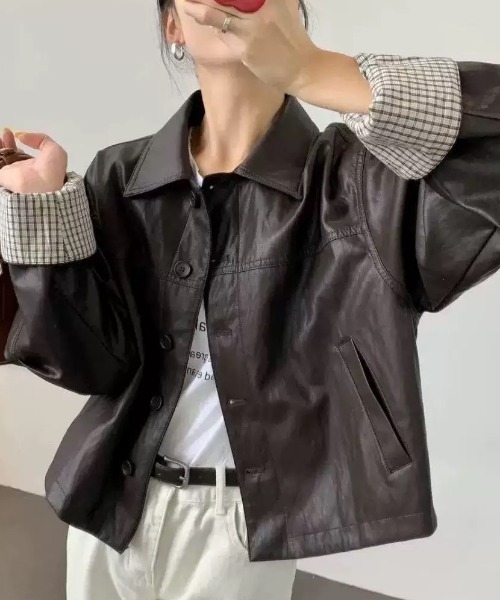 NANEA(ナネア)の「合成皮革ジャケット(その他アウター・レディース・ブラック/ブラウン・SMALL/MEDIUM/LARGE)」の9枚目の写真