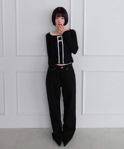 by muni:r(バイ ムニール)の「レーススクエアリボンスリムニット/2026 AW COLLECTION(Tシャツ/カットソー・レディース・ブラック/グレー/アイボリー・FREE)」の13枚目の写真