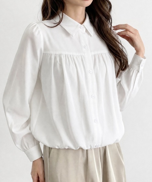 umune(ウムネ)の「程よい甘さをプラス♪フォルムが美しいバルーンシャツ(シャツ/ブラウス・レディース・ブルー/ブラック/オフホワイト・FREE)」の2枚目の写真