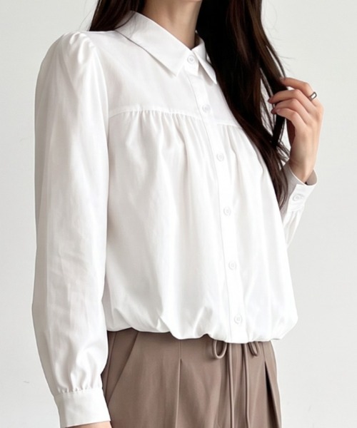 umune(ウムネ)の「程よい甘さをプラス♪フォルムが美しいバルーンシャツ(シャツ/ブラウス・レディース・ブルー/ブラック/オフホワイト・FREE)」の6枚目の写真