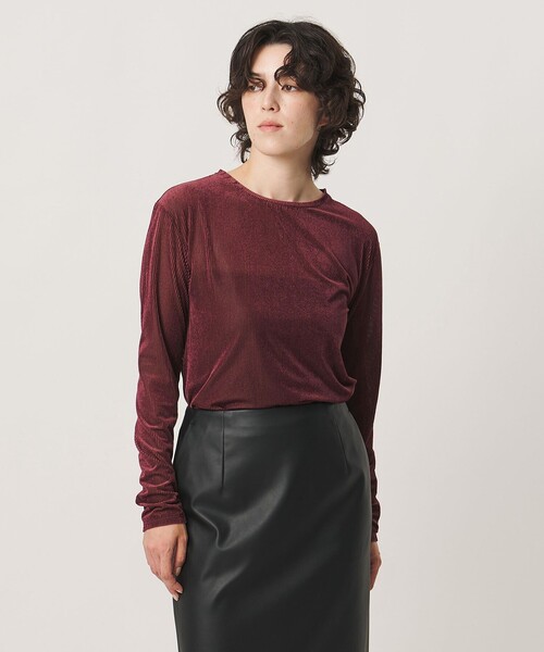 MARW UNITED ARROWS(マルゥ ユナイテッドアローズ)の「<MARW UNITED ARROWS>シアー ベロア リブ ロングスリーブ カットソー(Tシャツ/カットソー・レディース・ワイン/オフホワイト/ネイビー・FREE)」の1枚目の写真